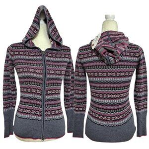 Krimson Klover Women's Fair Isle knit Sweater Grey Pink Sky Winter Merino Wool S